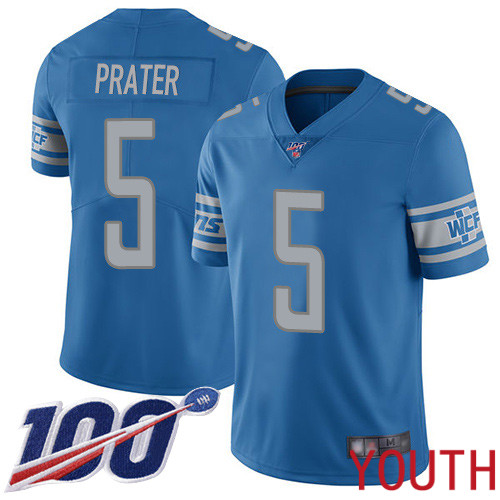 Detroit Lions Limited Blue Youth Matt Prater Home Jersey NFL Football #5 100th Season Vapor Untouchable->youth nfl jersey->Youth Jersey